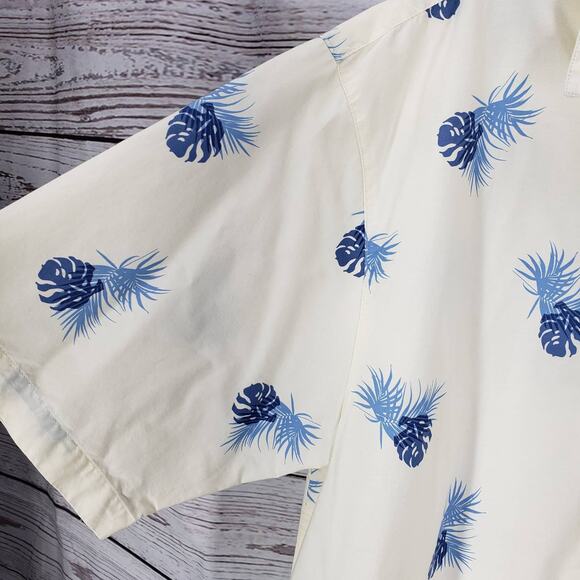 Caribbean Swimwear Men's Blue Cream Hawaiian Short Sleeve Shirt Size Large - Picture 4 of 14